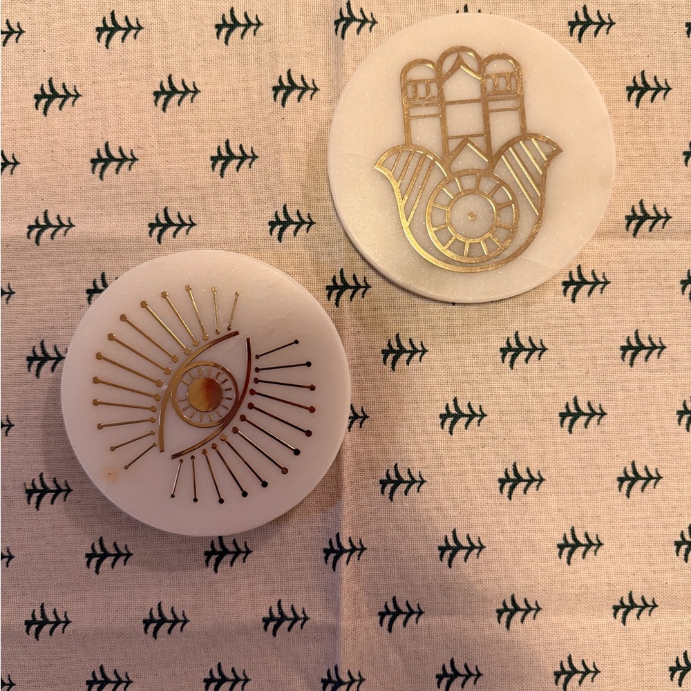 🧿🪬 NEW LISTING 🧿🪬 HAMSA & EVIL EYE COASTER SET 🧿🪬 ANTHROPOLOGIE